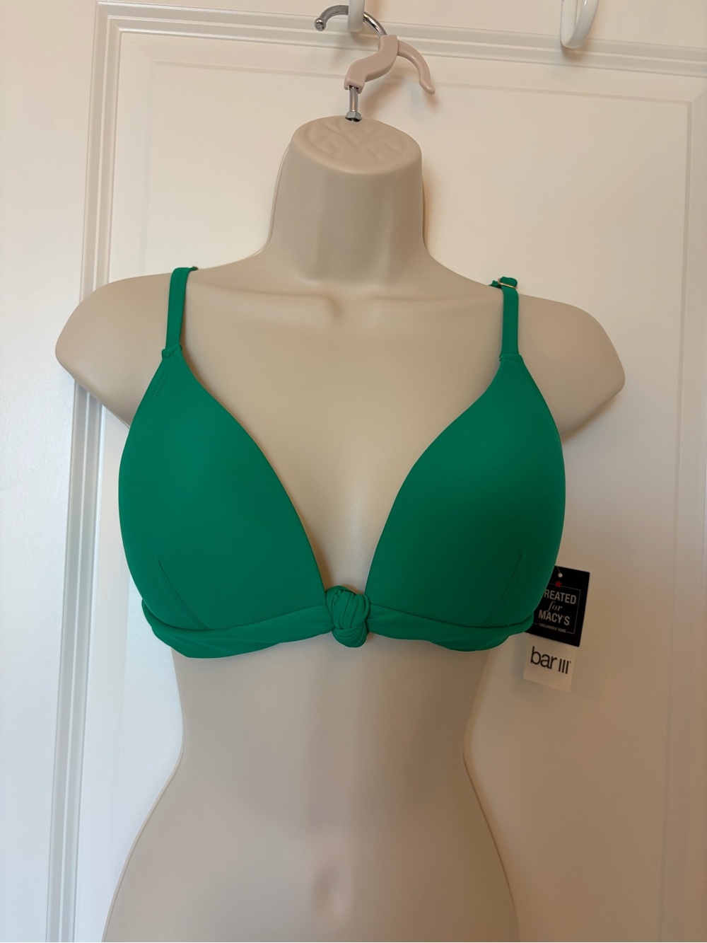 Bar III Emerald Knot-Front Plunge Bikini Top